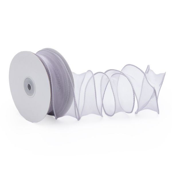 Лента декоративная с волнистым краем 38.0 мм / 18.29±1 метров, 100% органза, (светло-серый)