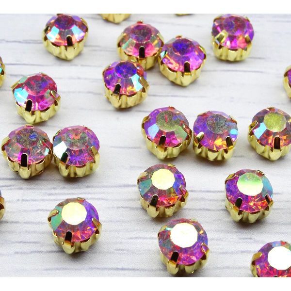 Хрустальные стразы в цапах, розовый, с покрытием, 8 мм, 10 шт/упак ЗЦ009ДС88