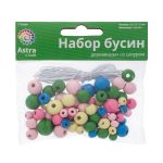 Бусины дерево набор со шнуром 6, 8, 10, 12 мм, пастельный микс, 21 г, 90 шт/упак, Astra&Craft, 160818