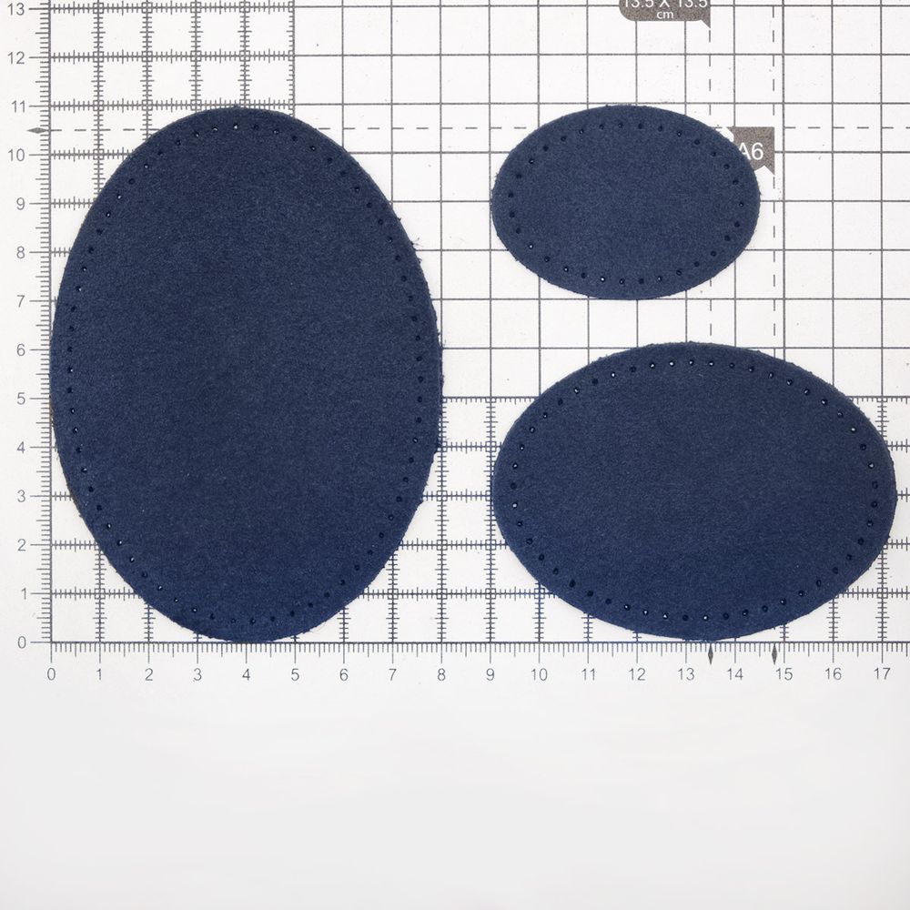 Набор заплаток пришивных из замши, овал 4х5,5см, 6х8,2см, 8х10,9см, с перфорацией, 3 шт (22 темно-синий), 59404