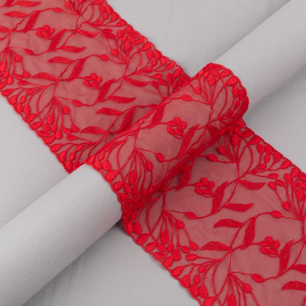 Кружево бельевое эластичное 170 мм / 3±0.2 метра, на сетке, Турция, красный, Gamma GKME-17002