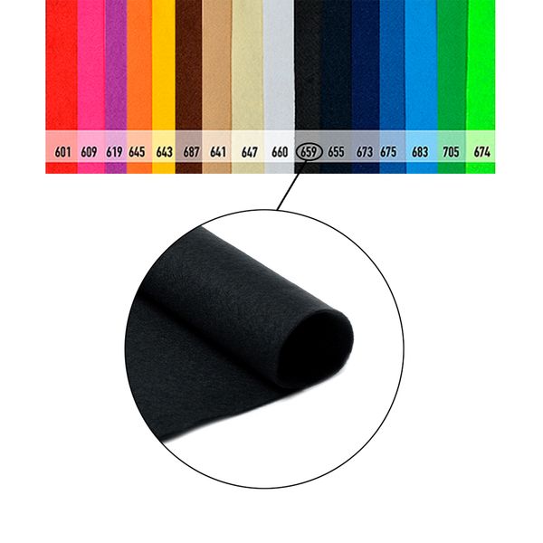 Фетр рулонный жесткий 1.0 мм, 100 см, рул. 10 метров, цв. 659 черный