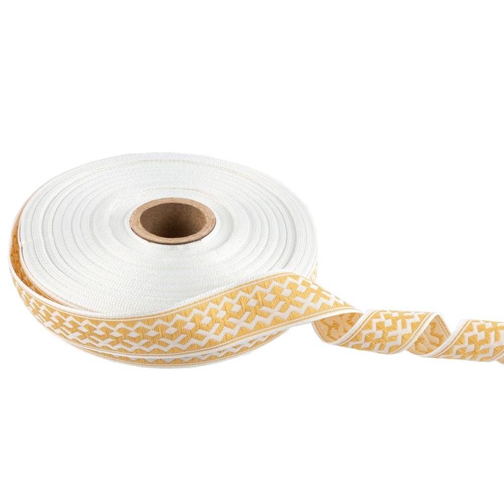 Лента (тесьма) жаккардовая 24.0 мм / 25 метров, Орнамент для северных народов, рис 7527 белый/бежевый (№7), Gamma С3772