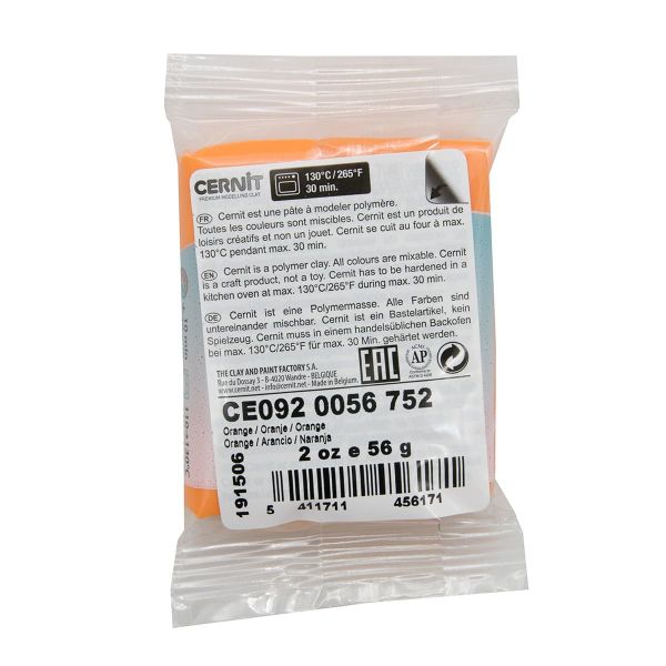 Полимерная глина Cernit Translucent запекаемая, прозрачная 56 гр, 752 оранжевый