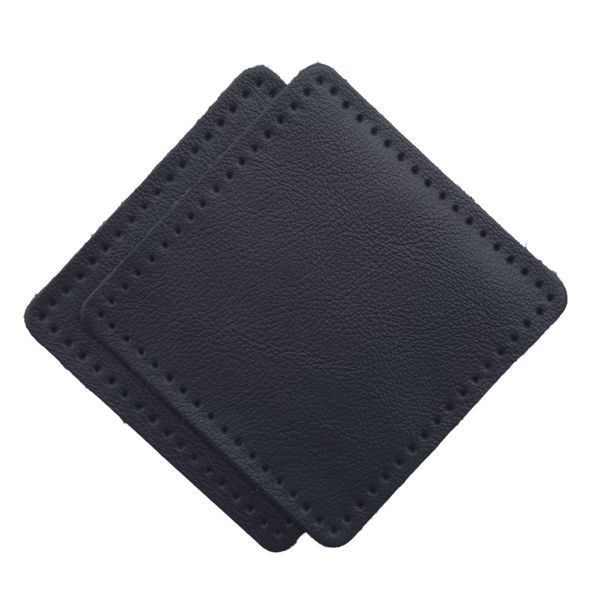 Заплатки пришивные из кожи, квадрат 8см с перфорацией, 2 шт, 100% кожа, 05 темно-синий, 9122