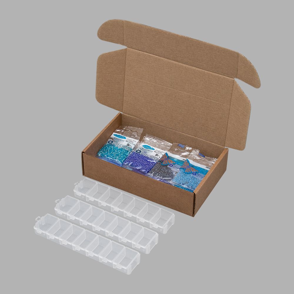 Набор бисера №02, 21 цвет по 5 гр с контейнером, № 10/0 (2.3 мм), диаметр 2,3 мм, 105 гр, Preciosa