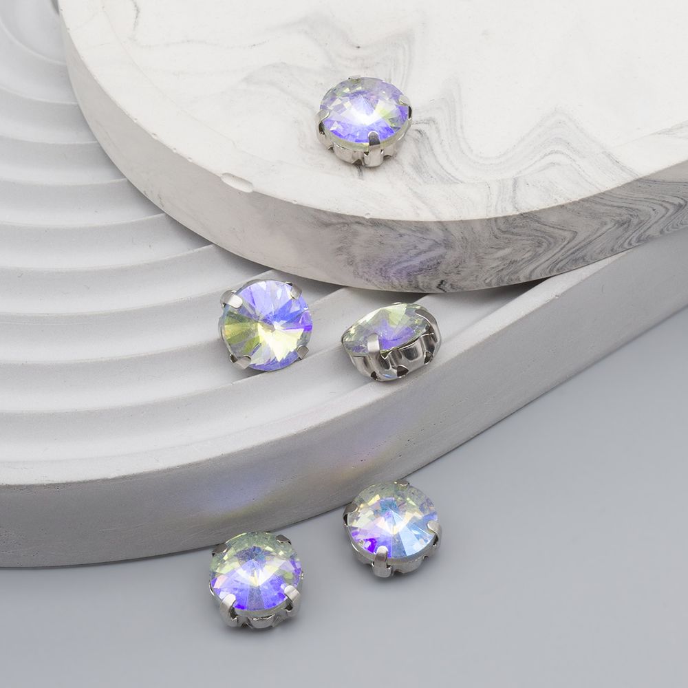 Хрустальные стразы в цапах круглой формы, белый c внутренним AB покрытием 10 мм, 5 шт, Astra&Craft, РЦ003НН10