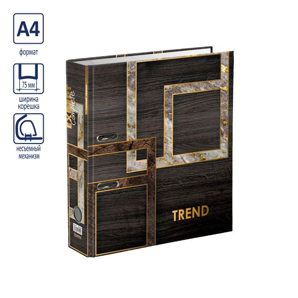 Регистратор ламинированный Wood&Stone 75 мм, 10 шт, Trend A4 арочный механизм, венге EC752703, Expert Complete