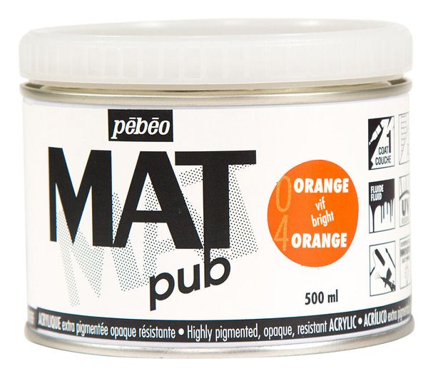 Краска акриловая экстра матовая Mat Pub 2, 500 мл, 257004 я.оранжевый, Pebeo