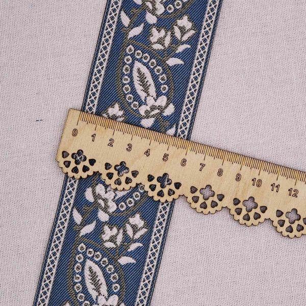 Лента (тесьма-бордюр) жаккардовая 60.0 мм / 25±1 метров, 4 синий, 3AR2679