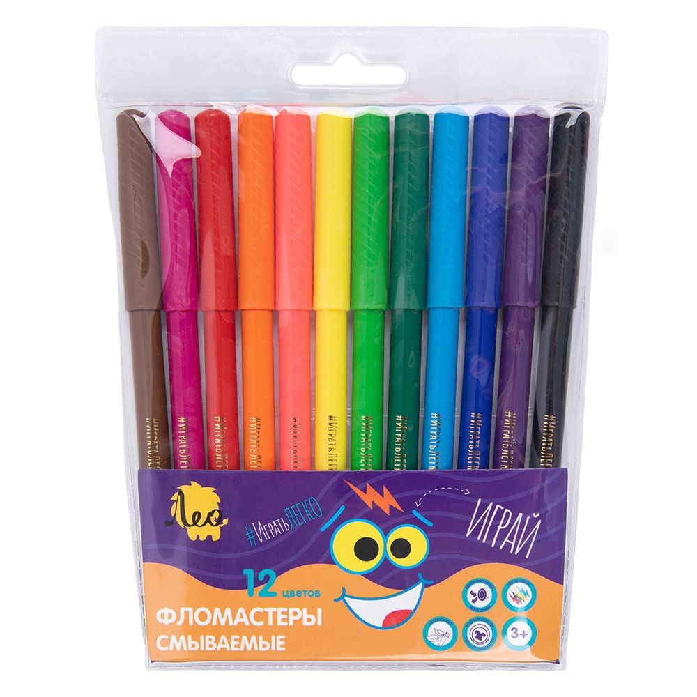 Фломастеры смываемые 12 цв, Лео LPFST-12