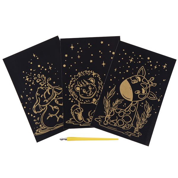 Набор для творчества Гравюра мини Сафари (золото), 10х15 см, 1х3 шт, Hobbius GHPM-14