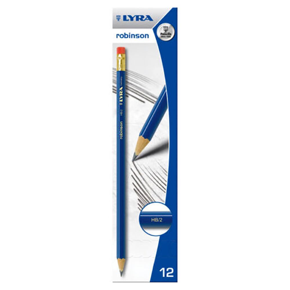 Карандаш чернографитный с ластиком ROBINSON заточенный 12 шт, HB, Lyra L1220100