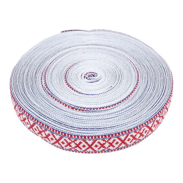 Лента (тесьма) жаккардовая 38.0 мм / 25±1 метров, для пояса, рис 9860 бело/красный №2, Gamma С3822