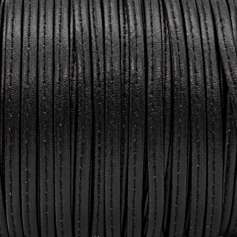 Шнур кожа искусственная ⌀5.0 мм / 50 метров, плоский, чёрный