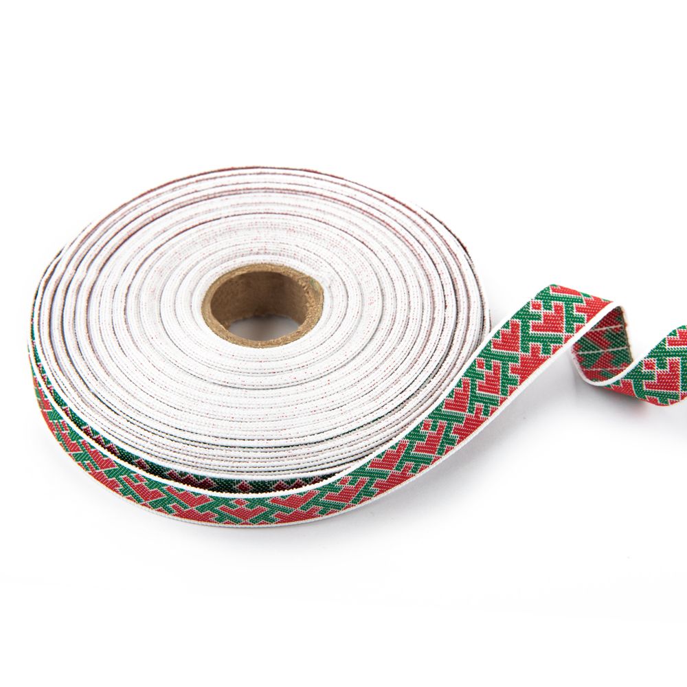 Лента (тесьма) жаккардовая 18.0 мм / 25±1 метров, белый-красный-зеленый, Gamma С3771Г17 рис.9699