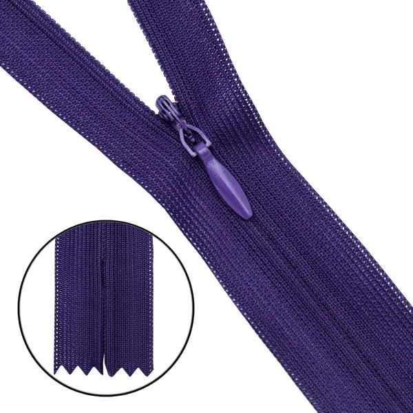 Молния потайная (скрытая) Т3 (3 мм) 1 зам., н/раз., 50 см, нейлон, F195 фиолетовый, 10 шт