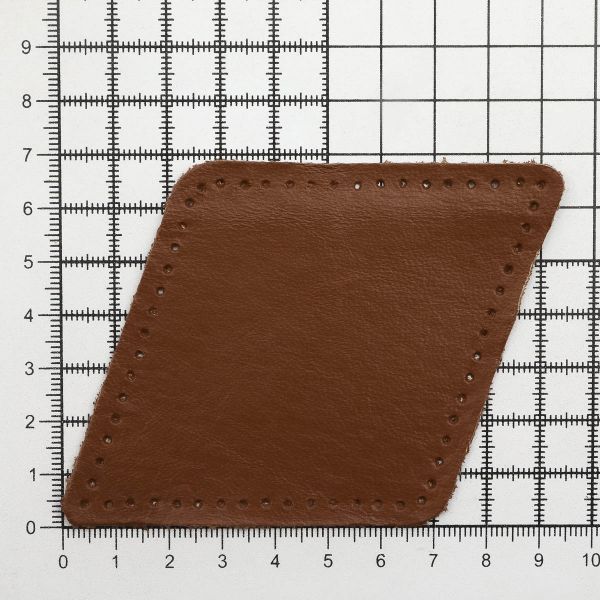 Заплатки пришивные из кожи, ромб 8х11,2см с перфорацией, 2 шт, 100% кожа, 02 светло-коричневый, 9125
