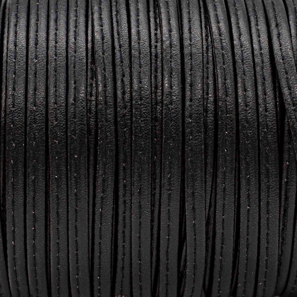 Шнур кожа искусственная ⌀5.0 мм / 50 метров, плоский, чёрный