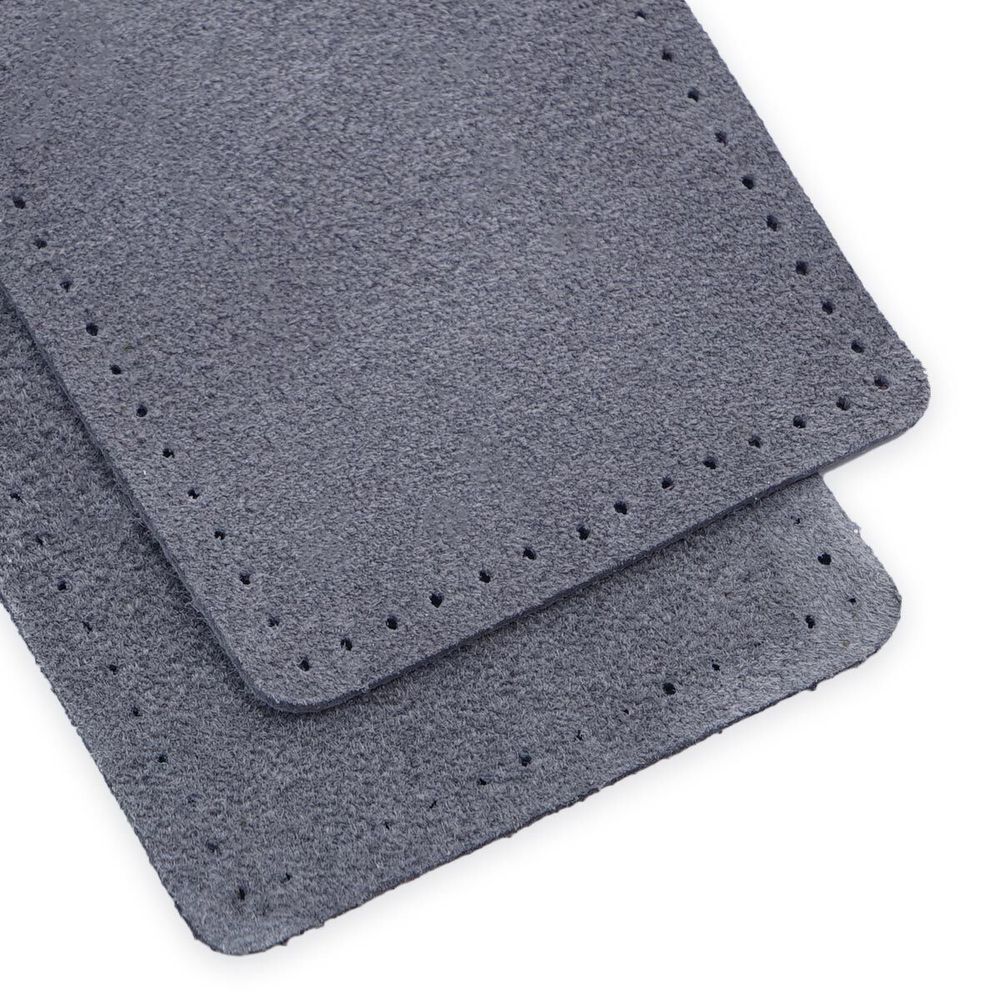 Заплатки пришивные из замши, прямоугольник 6х9,6см с перфорацией, 2 шт, 100% кожа, 26 серый, 59113