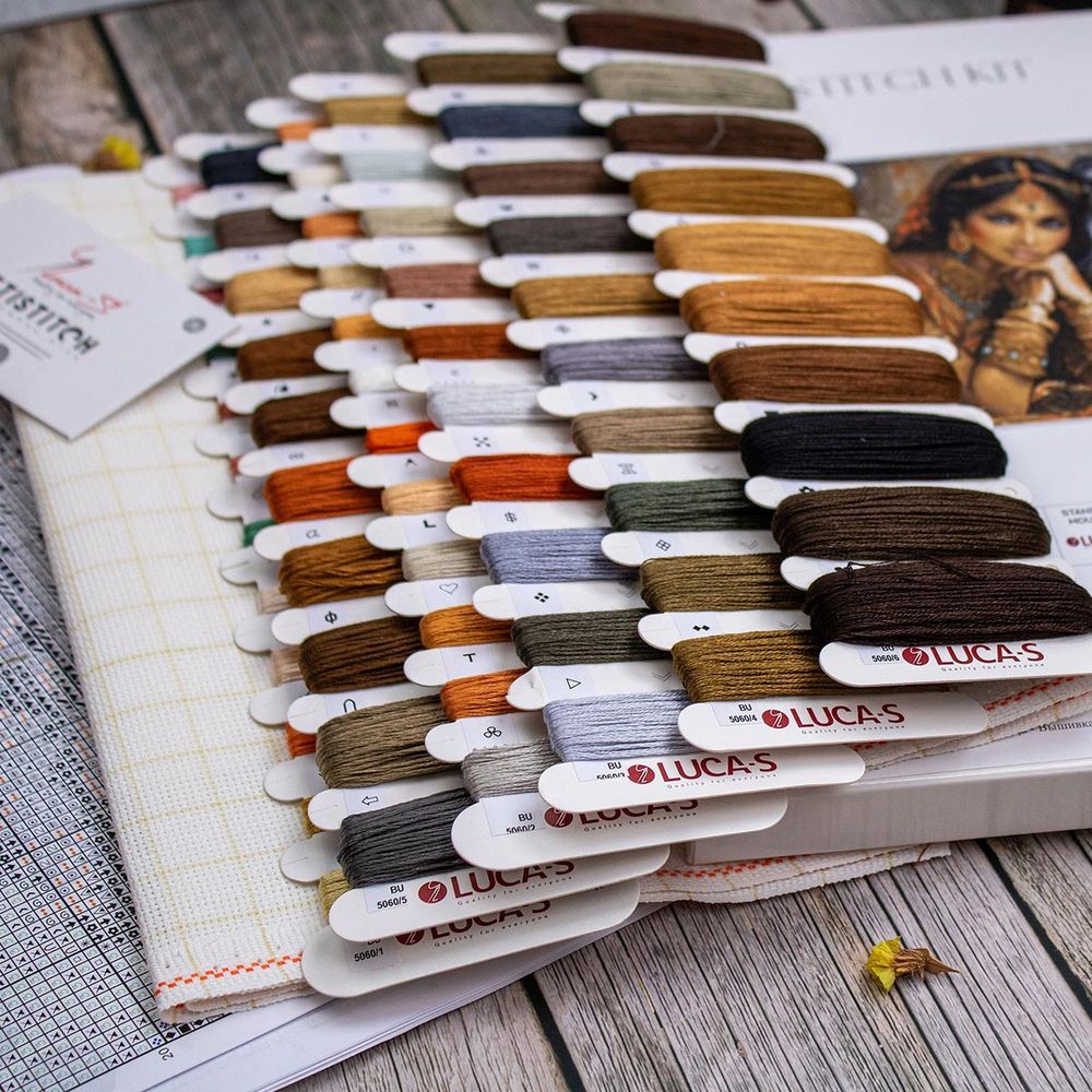 Набор для вышивания нитками Luca-S, Индийская принцесса и тигр, 63,5х38см