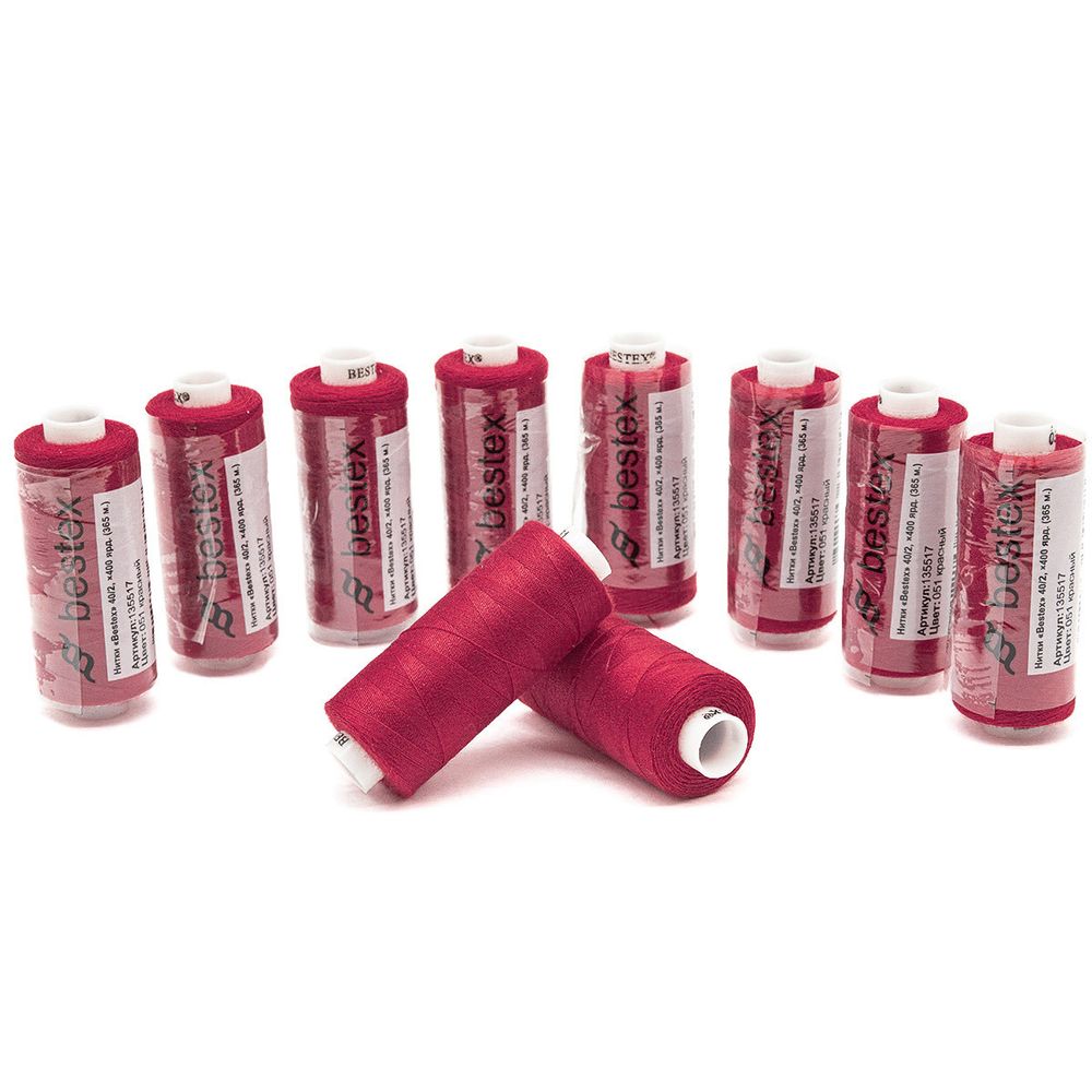 Нитки швейные бытовые Bestex 40/2, 365 м (400 ярд) / 10 кат., 051 пуансеттия красная