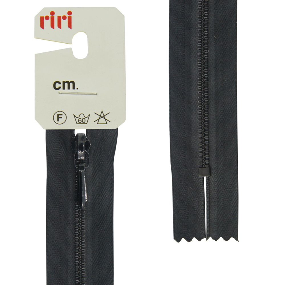 Молния металлическая RIRI Т3 (3 мм), слайд.Tropf, н/раз., крашеная, 20 см, цв. тесьмы 2110, черный, упак. 5 шт