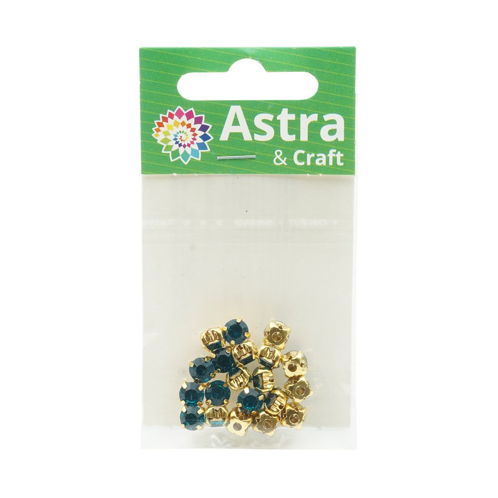 Хрустальные стразы в цапах круглые (золото) лазурный 6х6 мм, 20 шт/упак. Astra&Craft, ЗЦ005НН66