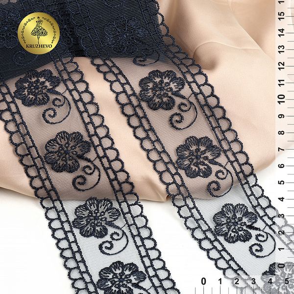 Кружево на сетке 53 мм, TR.1159B, 03 т.синий, 12м, Kruzhevo