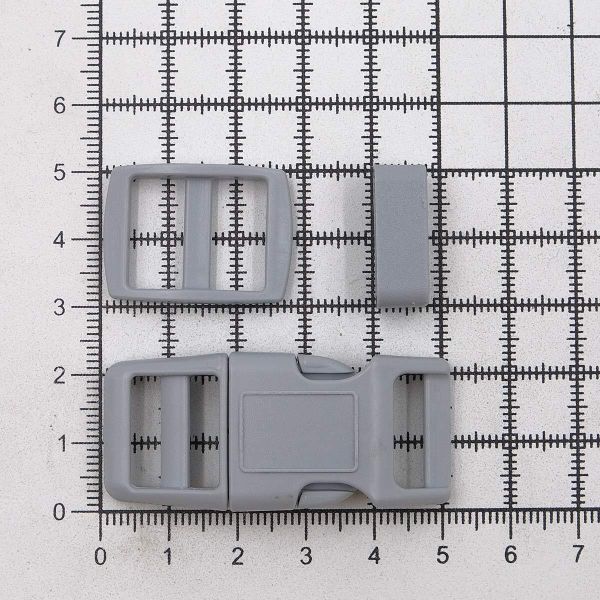 Фастекс (пряжка трезубец), рамка и рамка-регулятор 15мм, пластик, (2 компл.) Hobby&Pro, серый, A03001037-15