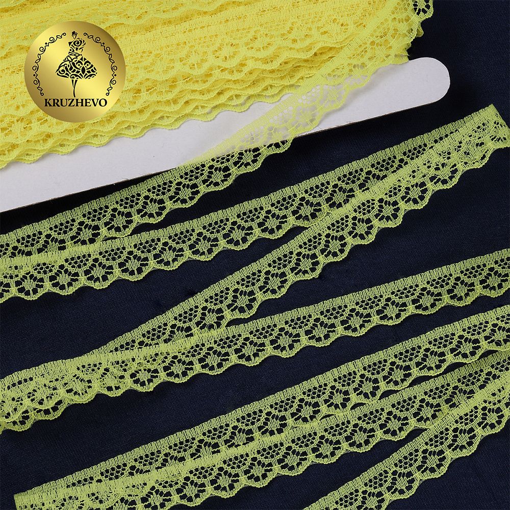 Кружево отделочное в стиле "трикотаж" 12 мм 150-2 цв.211 желтый, уп.27,4м