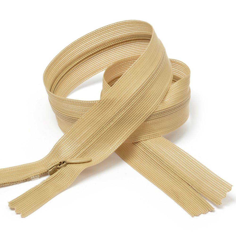 Молния потайная (скрытая) Т3 (3 мм) 1 зам., н/раз., 50 см, цв.F308 бежевый уп.50 шт Молния потайная (скрытая) Т3 (3 мм) 1 зам., н/раз., 50 см, цв.F308 бежевый уп.50 шт