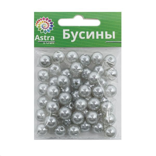 Бусины пластик (жемчуг) ⌀10 мм, 25 г, Astra&Craft, 031 NL серый