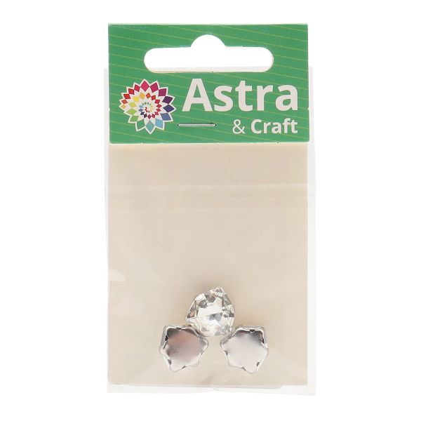 Хрустальные стразы в металлических цапах треугольные (Серебро) Белый 12 мм 3 шт/упак, ТЦ012НН12