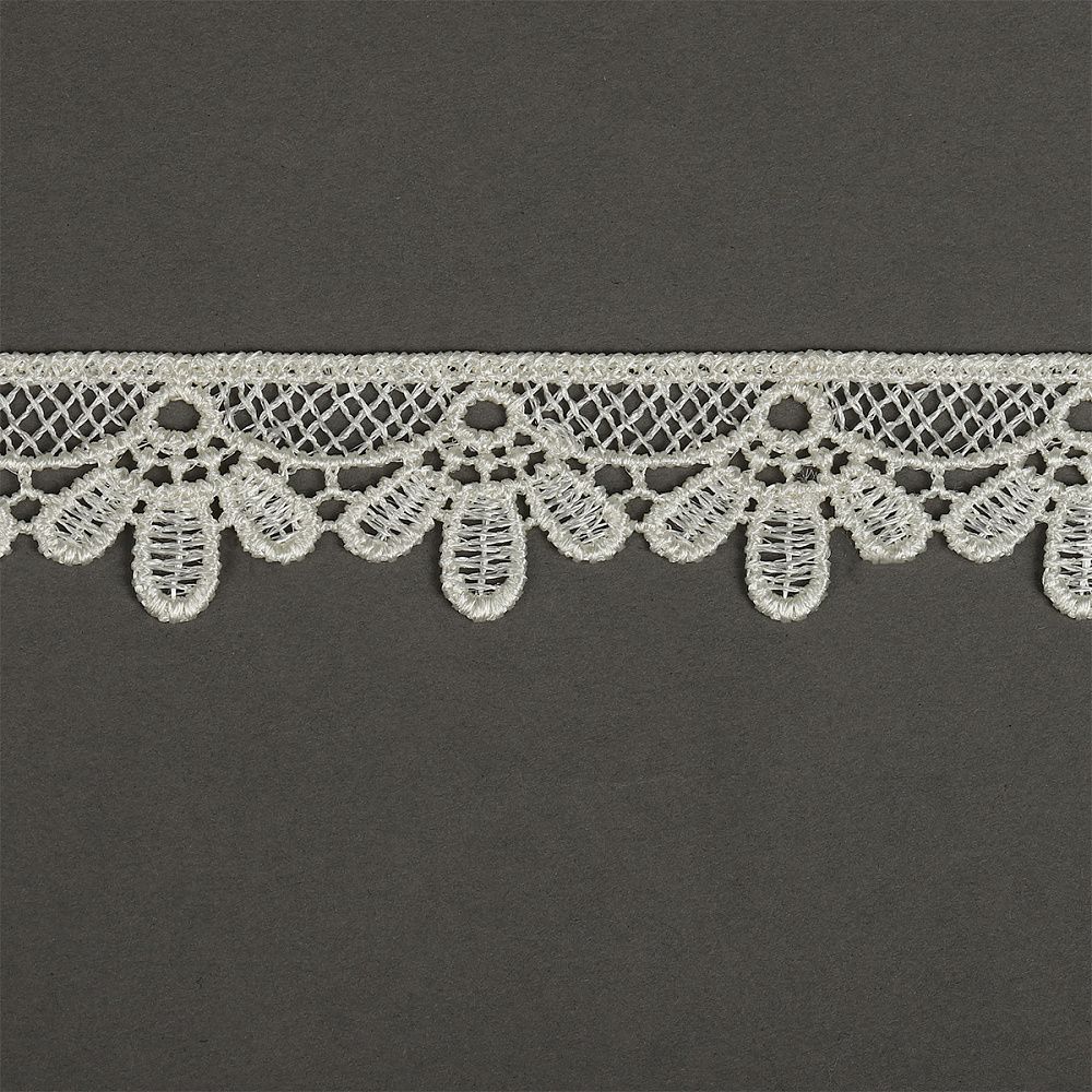 Кружево гипюр (плетёное) 25 мм, диз.2504 цв.F102 молочный уп.13.71м, Kruzhevo