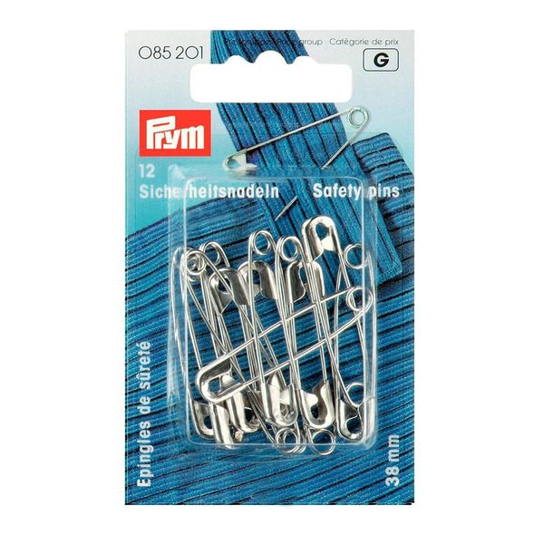 Булавки английские 38 мм, сталь, 12 шт, под никель, Prym 085201