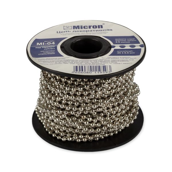 Цепочка декоративная 4.5 мм, 25 м,±0.5 м, серебро, Micron MI-04