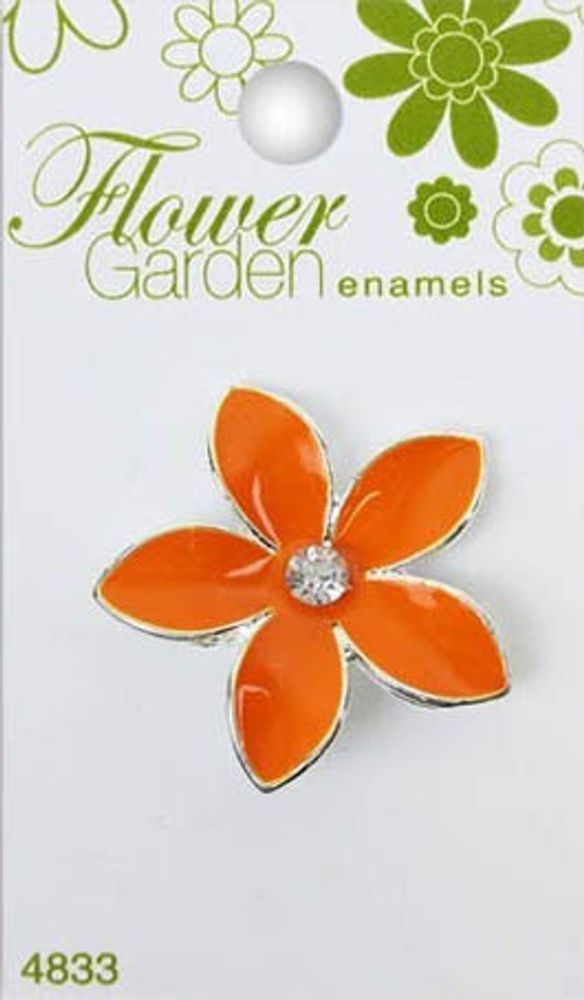 Пуговицы Flower Garden enamels, 34 мм, 1 шт, оранжевый с кристаллом