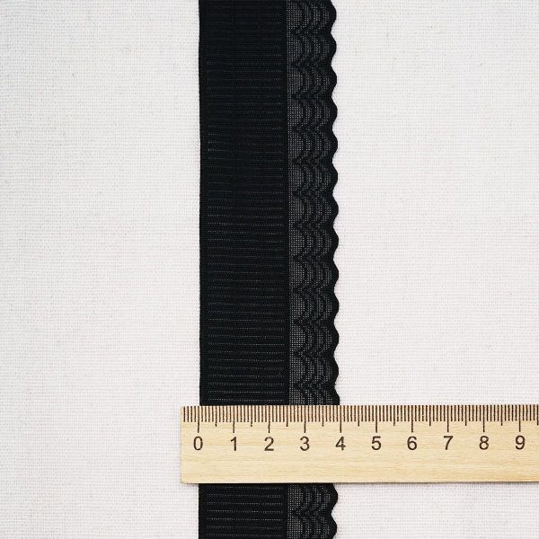 Кружево эластичное (стрейч) 40 мм / 13.72 метра, черный, 3AR3781