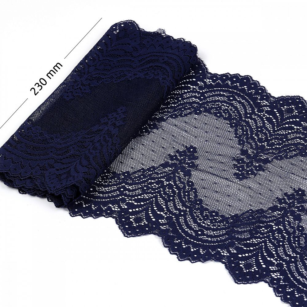 Кружево бельевое эластичное 230 мм / 10 м, 8036, цв.S919 т.синий, Kruzhevo