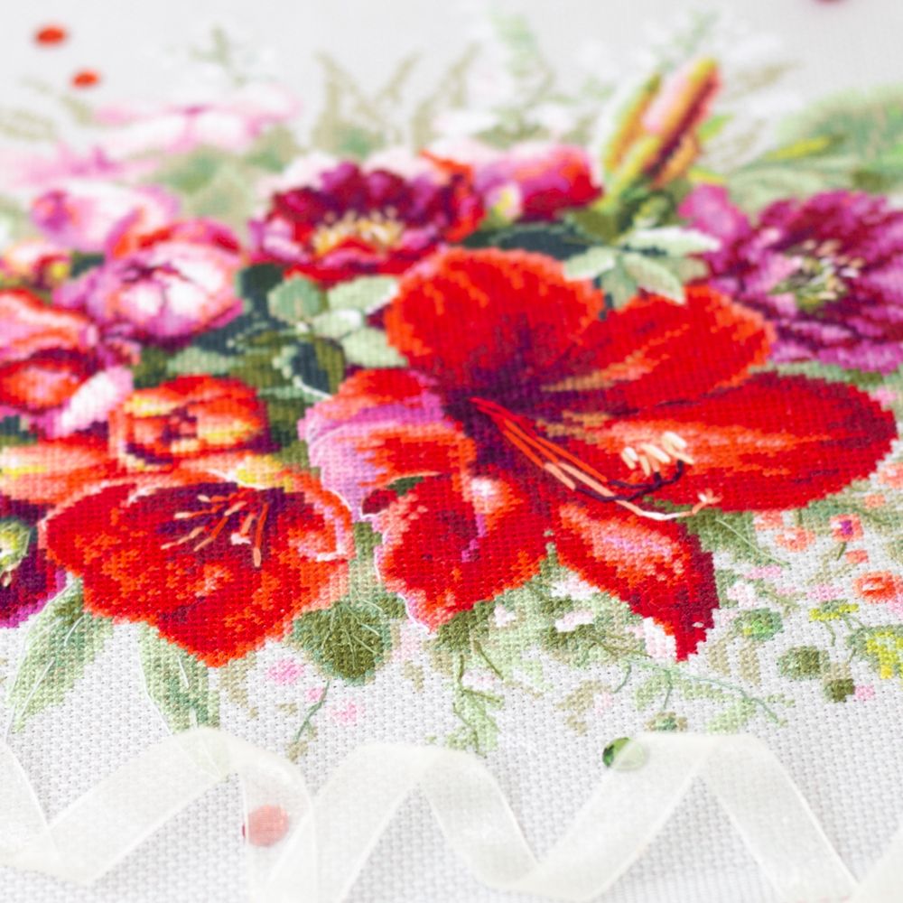 Набор для вышивания нитками Чудесная игла, Букет с амариллисом 36х27см