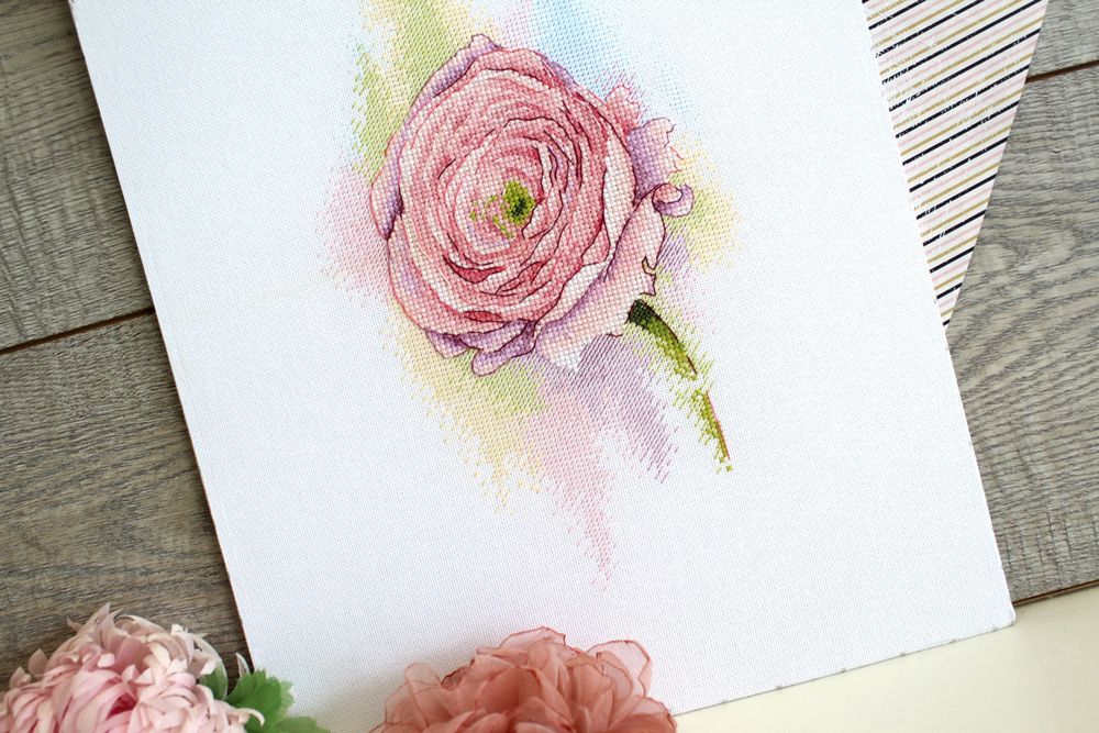 Набор для вышивания нитками МП Студия (Акварель), Нежный Ранункулюс, 16х28 см