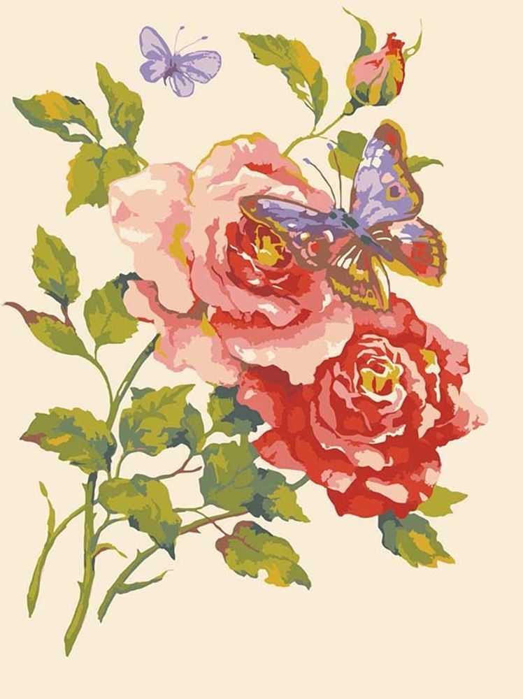 Рисунок для вышивания Grafitec (канва жесткая), &quot;Розовые розы и Бабочка&quot;, 30х40 см