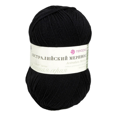 Пряжа Пехорка Австралийский меринос / уп.5 мот. по 100 г, 400 м, 02-Черный