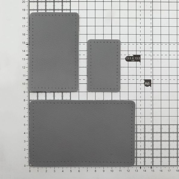Набор заплаток пришив. из кожи, прямоуг-к 4х6,4см, 6х9,6см, 8х12,7см, с перфорацией, 3 шт (07 серый), 9403