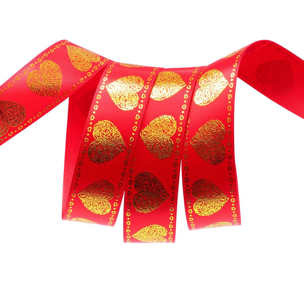 Лента атласная с надписью 25.0 мм / 22.5±1 метров, Сердечки, A2-039 красный, Globus