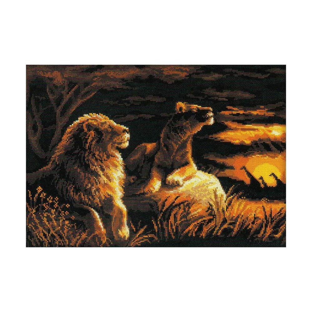 Набор для вышивания нитками Риолис, Львы в саванне, 40х30 см