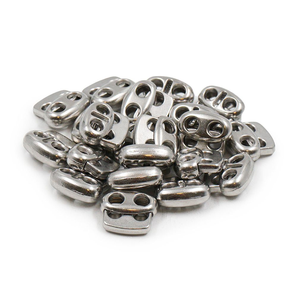 Фиксатор (зажим) для шнура металл плоский, 2 отв., 12х13.5 мм, (in ⌀3 мм), мет. цв.никель, 20 шт