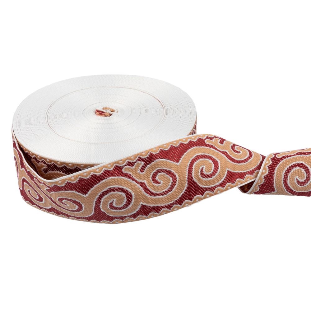 Лента (тесьма) жаккардовая 50.0 мм, / 25 метров, Орнамент для северных народов, рис 9605 белый/ч.роза/бордовый, Gamma С3775