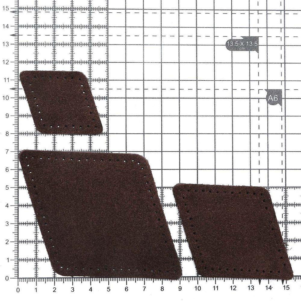 Набор заплаток пришивных из замши, ромб 4х5,6см, 6х8,4см, 8х11,2см, с перфорацией, 3 шт (21 темно-коричневый), 59405